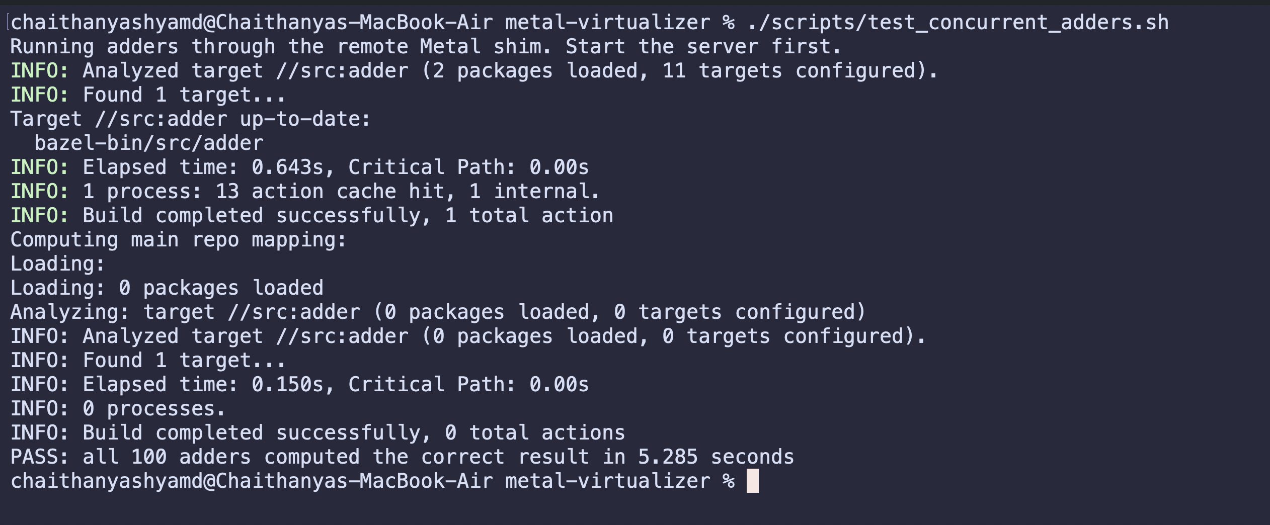Final Metal API Remoter demo with all 100 concurrent adders producing the correct result
